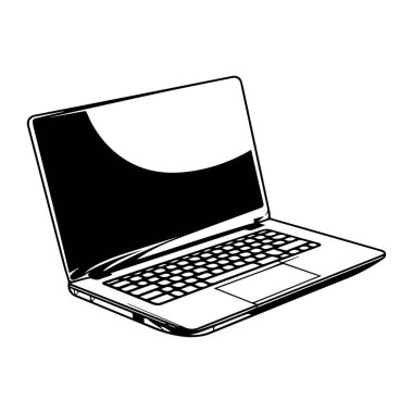 Outline of a Modern Laptop with Open Screen and Keyboard for Technology and Design Concepts