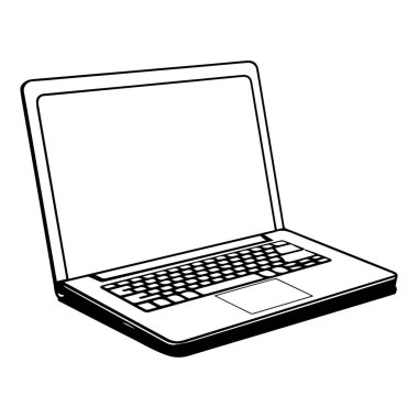 Outline of a Laptop Computer with an Open Screen, Displaying Minimalist Design and Simplistic Style for Creative Projects