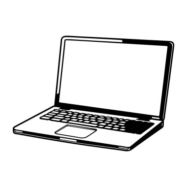 Black and White Illustration of an Open Laptop with a Blank Screen for Creative Design and Technology Concepts