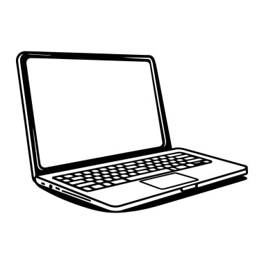 Simple Outline of a Laptop Computer with Empty Screen Ideal for Creative and Tech-Themed Projects, Illustrations and Designs