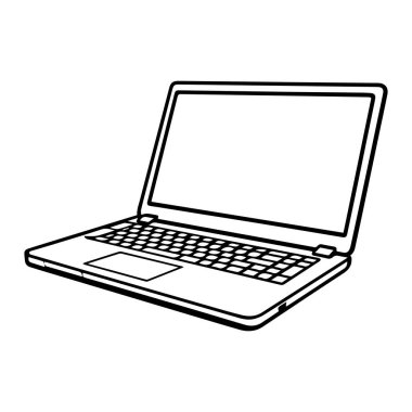 Outline of a Laptop with Open Screen and Keyboard, Ideal for Technology, Work, Study, and Design Concepts