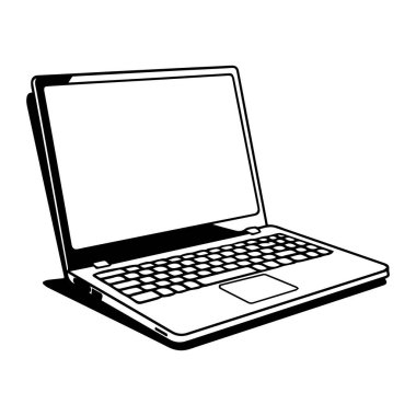 Black and White Laptop Illustration with Open Screen and Keyboard Design for Technology and Education Use