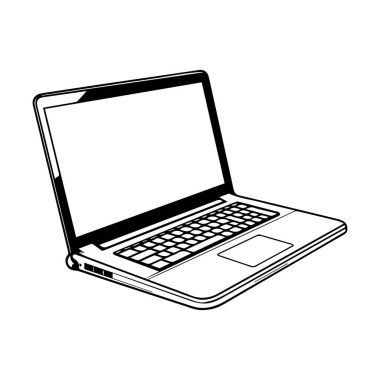 Black and White Illustration of a Modern Laptop with Empty Screen and Keyboard, Suitable for Tech and Design Concepts