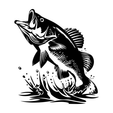 Dynamic Black and White Illustration of a Fish Leaping Out of Water with Splashing Waves for Various Creative Projects
