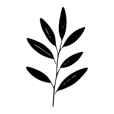 Elegant Black Silhouette of a Leafy Branch with Delicate Leaves for Minimalist Artwork and Nature Inspired Designs