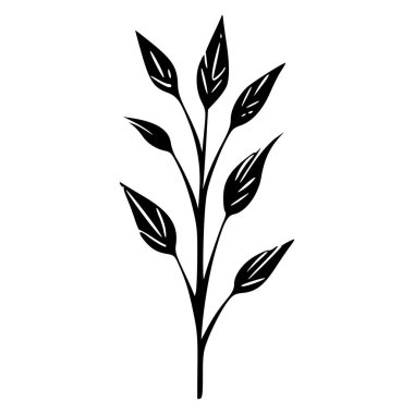 Elegant black silhouette of a plant branch with slender leaves for nature-themed designs and creative projects