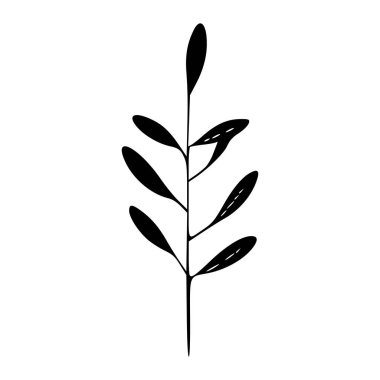 Minimalistic Black Silhouette of a Leafy Stem with Simple and Elegant Design Ideal for Nature-Inspired Arts and Crafts Projects