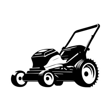 Black and White Illustration of a Lawn Mower with Distinctive Design Lines and Features for Gardening and Landscaping Projects
