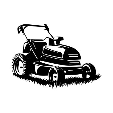 Vintage Lawn Mower Silhouette on Grass Background for Gardening and Landscaping Projects