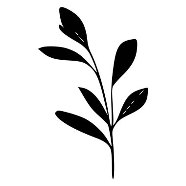 Elegant Black Silhouette of a Leafy Branch with Distinctive Leaves Ideal for Nature, Botanical, and Modern Design Concepts