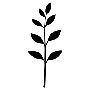 Minimalist Silhouette of a Branch with Leaves for Use in Nature, Botany, and Organic-Themed Designs in Black and White Color Palette