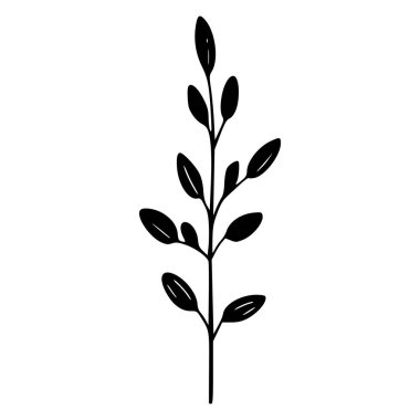 Elegant minimalistic silhouette of a single plant stem with delicate leaves suitable for various design applications and nature-inspired backgrounds