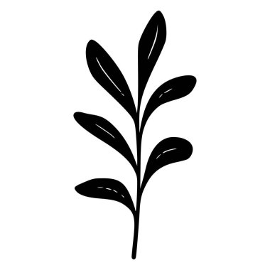 Hand-drawn silhouette of a minimalistic plant with elongated leaves against a white background, ideal for nature-themed designs and illustrations