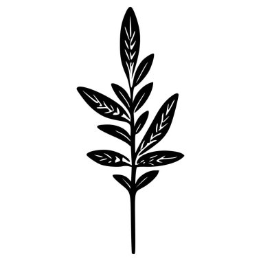 Black and White Silhouette of a Leafy Branch with Delicate Leaves for Minimalist Design and Artistic Illustrations