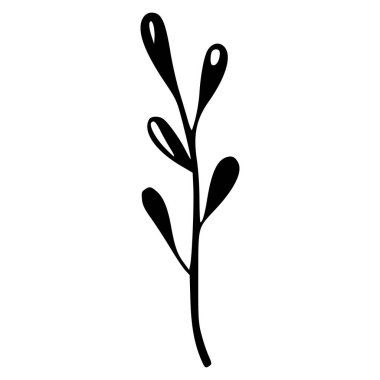 Elegant Minimalist Black Plant Illustration with Delicate Curved Leaves for Modern Design Projects and Nature Themed Aesthetics