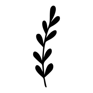 Elegant Black Silhouette of a Leafy Branch, Perfect for Nature-Themed Designs and Organic Illustrations with Minimalist Aesthetic Appeal