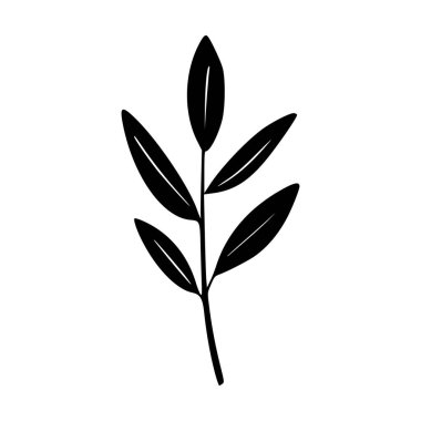 Black Silhouette of Leafy Stem with Elegant Leaves Ideal for Nature-Related Design and Illustrations in Minimalist Style