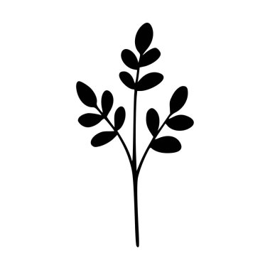 Minimalist Black Silhouette of a Leafy Stem With Multiple Lush Leaves for Elegant Design and Nature-Themed Projects