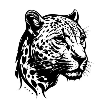 Artistic Black and White Illustration of a Leopard Head with Intricate Patterns and Dynamic Lines for Creative Projects