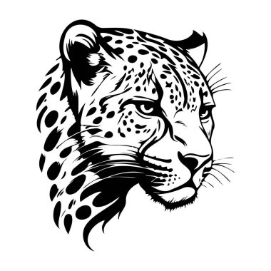 Detailed Black and White Illustration of a Leopard Head with Unique Artistic Features and Captivating Expressions