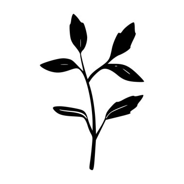 Simple Silhouette of a Leafy Plant Stem Ideal for Minimalist Designs and Nature Inspired Concepts
