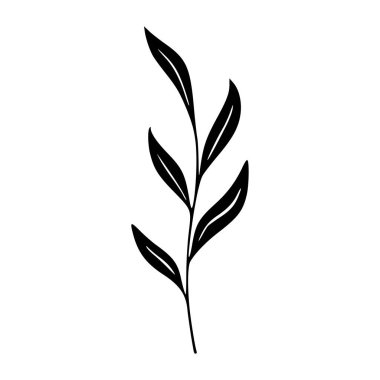 Elegant Black Silhouette of Leafy Branch on White Background for Nature and Minimalism Themes