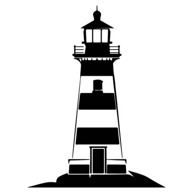 Black and White Lighthouse Silhouette with Stripes Representing Coastal Navigation and Maritime Safety for Travel and Adventure Themes
