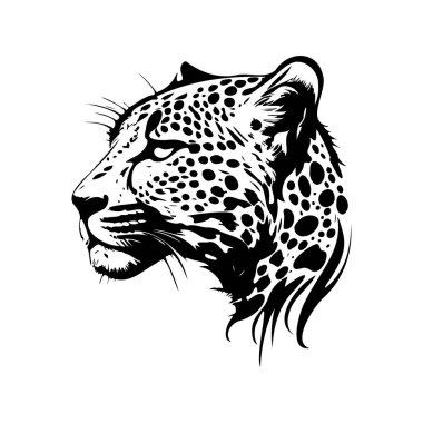 Detailed and Artistic Representation of a Leopard Head with Distinctive Spots and Features in Black and White Style