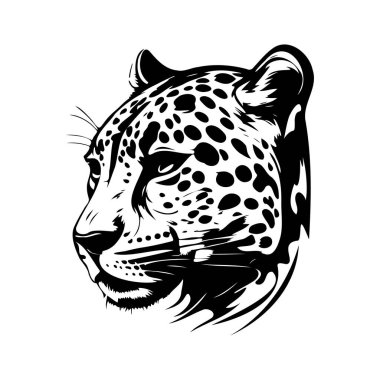 Elegant monochrome leopard head illustration with intricate details and bold contrasts showcasing the beauty of wildlife in a minimalist style