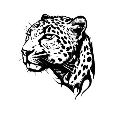 Majestic Leopard Head Black and White Illustration with Intricate Details and Wild Animal Aesthetic for Artistic and Nature Themes