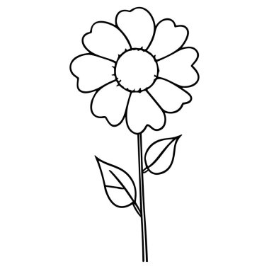Detailed Outline of a Simple Flower Design with Stem and Leaves for Artistic and Educational Use in Various Projects