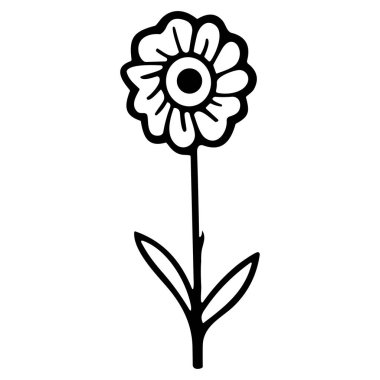 Hand-drawn floral illustration featuring a simple flower with a circular center and leaves, suitable for decorative or educational purposes