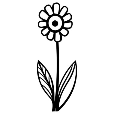 Simple Outline of a Flower with Petals, Stem, and Leaves Ideal for Illustrations or Simple Designs