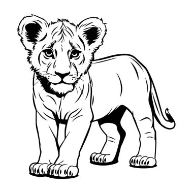 Cute Lion Cub Illustration with Bold Outlines and Whimsical Features Ideal for Children's Art Projects and Educational Materials