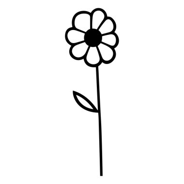 Simple Line Art Flower Design Featuring Petals, Stem, and Leaf Ideal for Minimalist Illustrations and Creative Projects