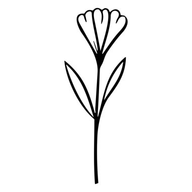 Elegant single flower silhouette with delicate leaves and intricate petal design, perfect for botanical art and floral illustrations