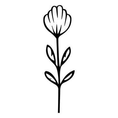 Minimalistic Line Drawing of a Flower with Leaves and Stem, Suitable for Various Design and Decorative Purposes