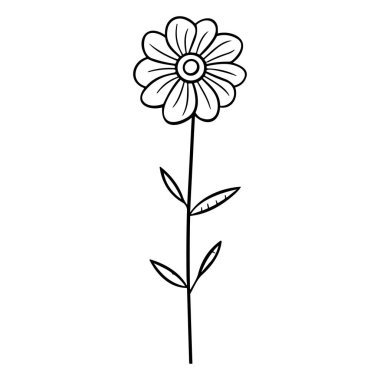 Simple Outline Drawing of a Flower with Leaves and Stem for Various Creative Projects and Illustrations