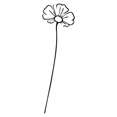 Simple Outline of a Delicate Flower with Long Stem Perfect for Minimalist Designs and Illustrations in Black and White Aesthetic