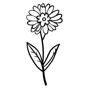 Hand-drawn outline of a single flower with petals and leaves, perfect for creative projects and artistic designs