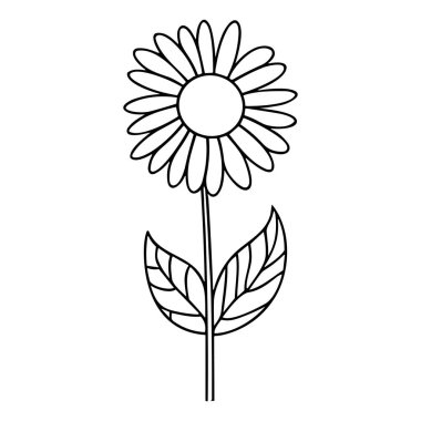 Black and White Illustration of a Daffodil Flower with Detailed Petals and Leaves Design for Art and Craft Projects