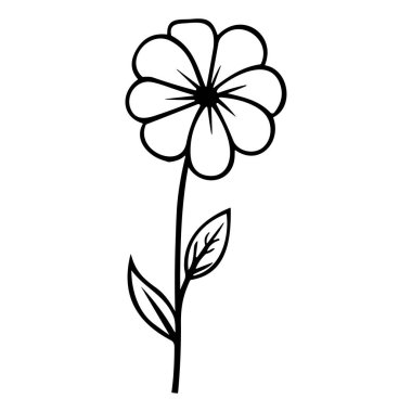 Hand-drawn outline of a simple flower with leaves, perfect for design projects and nature-themed illustrations and graphics purposes