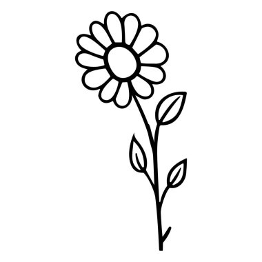 Simple Black and White Outline of a Flower with Leaves for Minimalist Designs and Artistic Projects