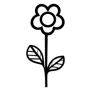 Black and White Simple Flower Design with Stylized Petals and Leaf Details for Minimalist Artwork and Nature Themes