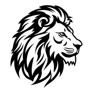 Detailed illustration of a fierce lion head in a bold black design, showcasing strength, power, and wild beauty in a minimalist style