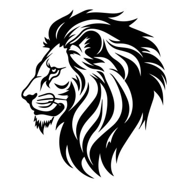 Majestic Lion Illustration with Distinctive Mane Design in Bold Black and White Style for Artistic and Graphic Use
