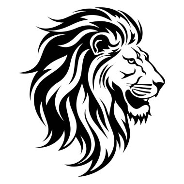 Majestic Lion Profile Silhouette with Detailed Hair Design in Black and White for Artistic or Graphic Use in Various Digital Projects