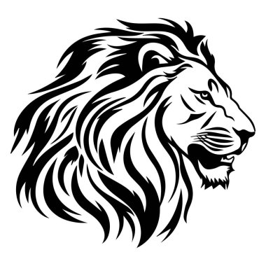 Regal Lion Head Illustration with Bold Lines and Dynamic Mane in Black and White for Use in Creative Projects and Designs