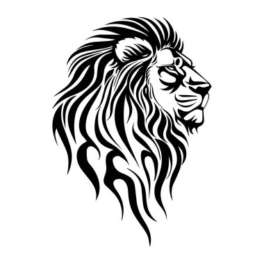 Majestic Lion Head in Black and White Design Featuring Flowing Mane and Fierce Expression for Artistic and Creative Projects