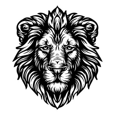 Majestic Lion Head Illustration Featuring Intricate Detailing and Bold Lines in a Stunning Black and White Design for Artistic Applications